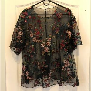 Mesh black floral shirt